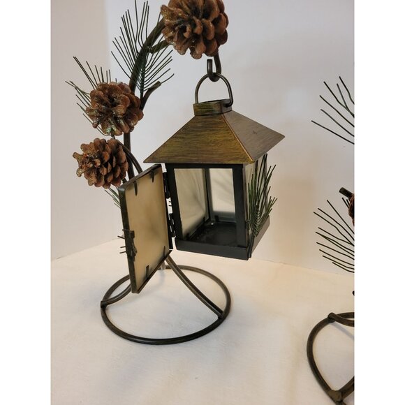 Rustic Pinecones Metal Pine Needles Lantern Tea Light Candle Holders Cabin Decor - Picture 10 of 14